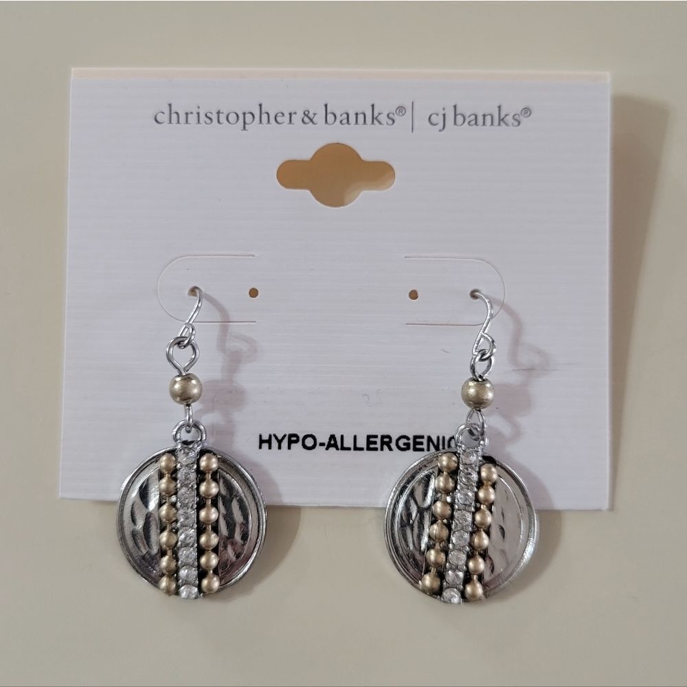Christopher & Banks Silver and Gold Drop Fish Hook Earrings